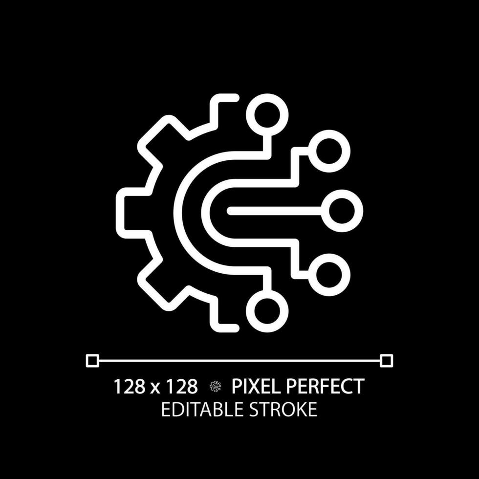 aiops Pixel perfekt Weiß linear Symbol zum dunkel Thema. künstlich Intelligenz zum es Operationen. automatisiert Verfahren. dünn Linie Illustration. isoliert Symbol zum Nacht Modus. editierbar Schlaganfall vektor