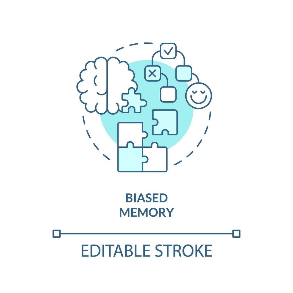 partisk minne turkos begrepp ikon. tidigare övertygelser. typ av kognitiv fördomar abstrakt aning tunn linje illustration. isolerat översikt teckning. redigerbar stroke vektor