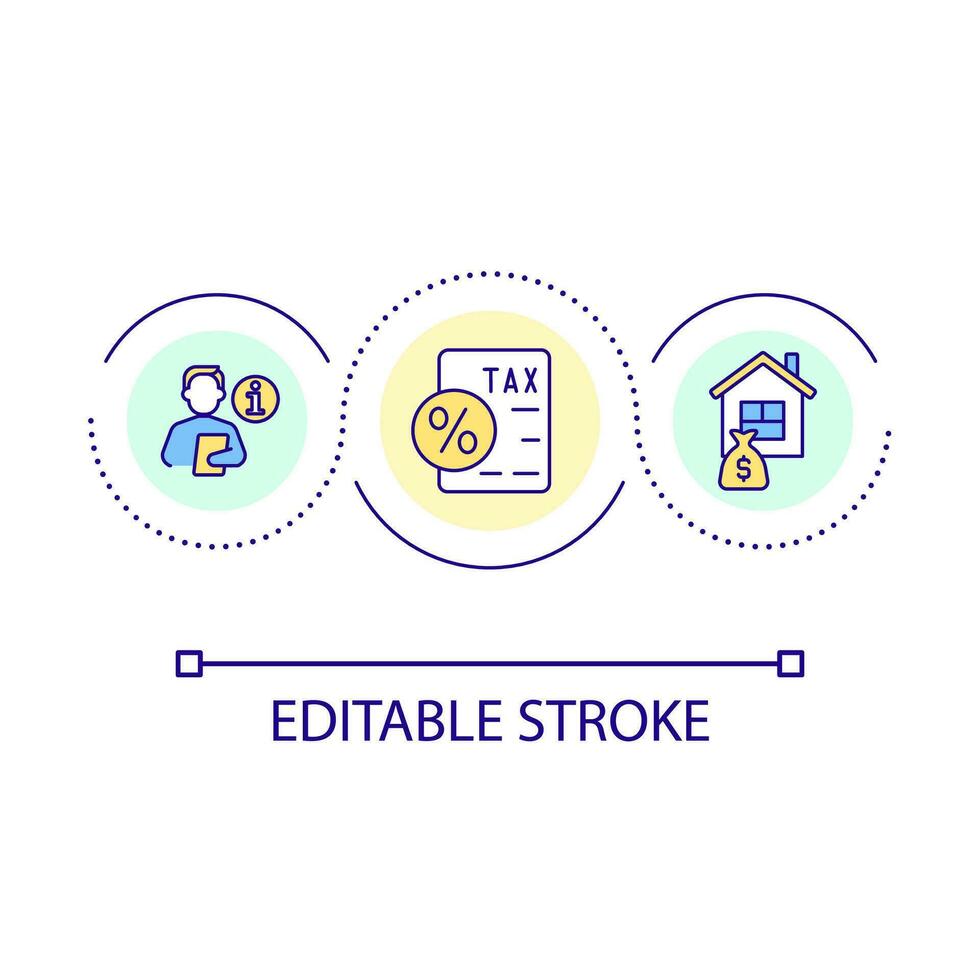 betalande lokal- fast egendom beskatta slinga begrepp ikon. köpa ny Hem tips. verklig egendom räkningar och betalningar abstrakt aning tunn linje illustration. isolerat översikt teckning. redigerbar stroke vektor