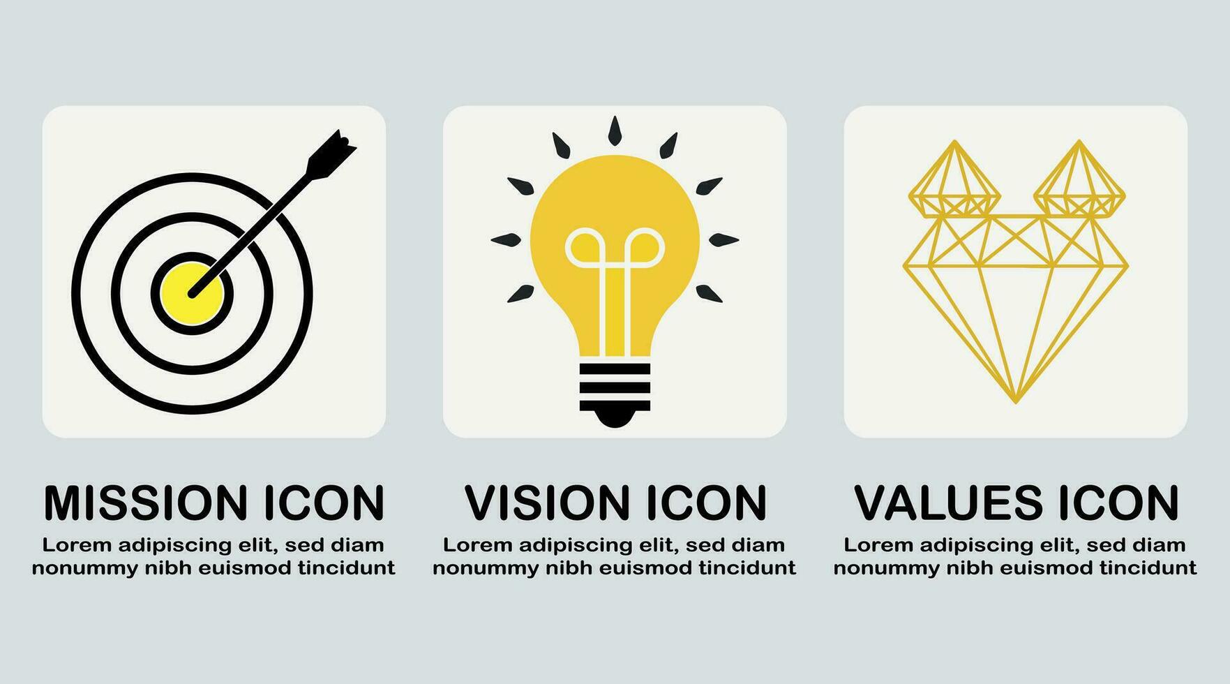 Mission, Vision, Werte Symbol Erfolg und Wachstum Konzepte Vektor auf isoliert Weiß Hintergrund.