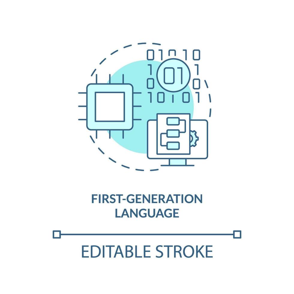 erste Generation Programmierung Sprache Türkis Konzept Symbol. Gerade Maschine Code abstrakt Idee dünn Linie Illustration. isoliert Gliederung Zeichnung. editierbar Schlaganfall vektor