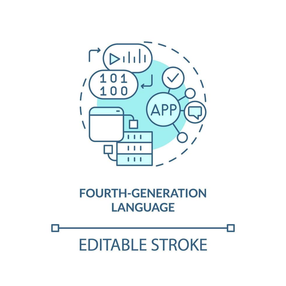 vierte Generation Programmierung Sprache Türkis Konzept Symbol. Codierung Evolution abstrakt Idee dünn Linie Illustration. isoliert Gliederung Zeichnung. editierbar Schlaganfall vektor