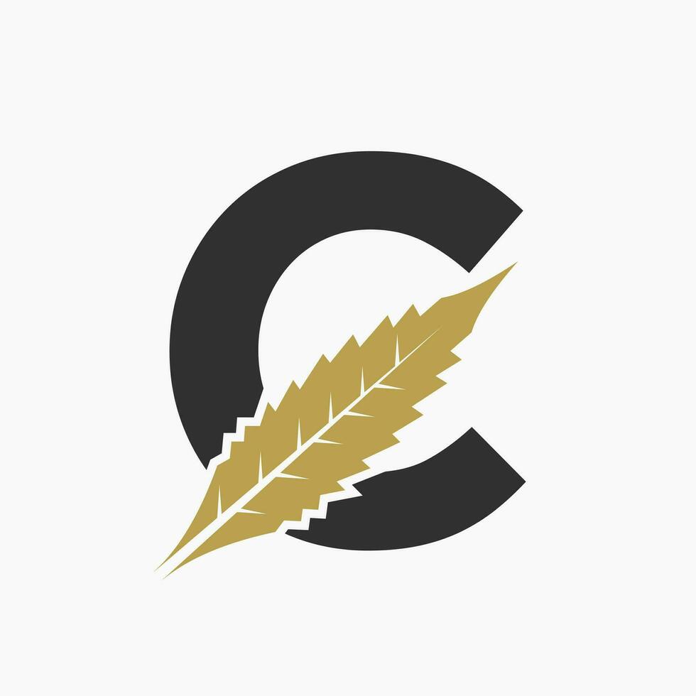 brev c cannabis logotyp begrepp med marijuana blad ikon vektor