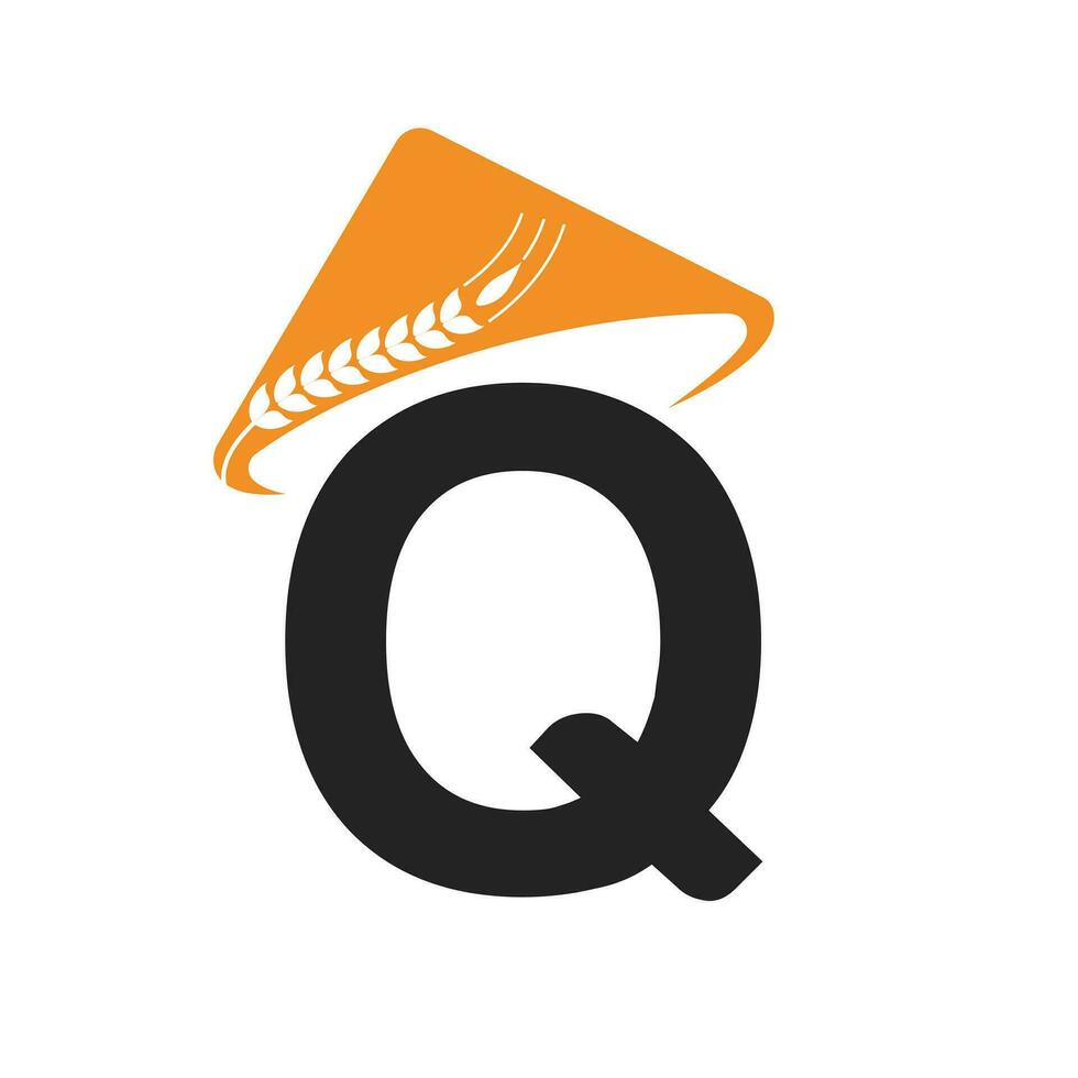 Brief q Landwirtschaft Logo auf Konzept mit Farmer Hut Symbol. Landwirtschaft Logo Vorlage vektor