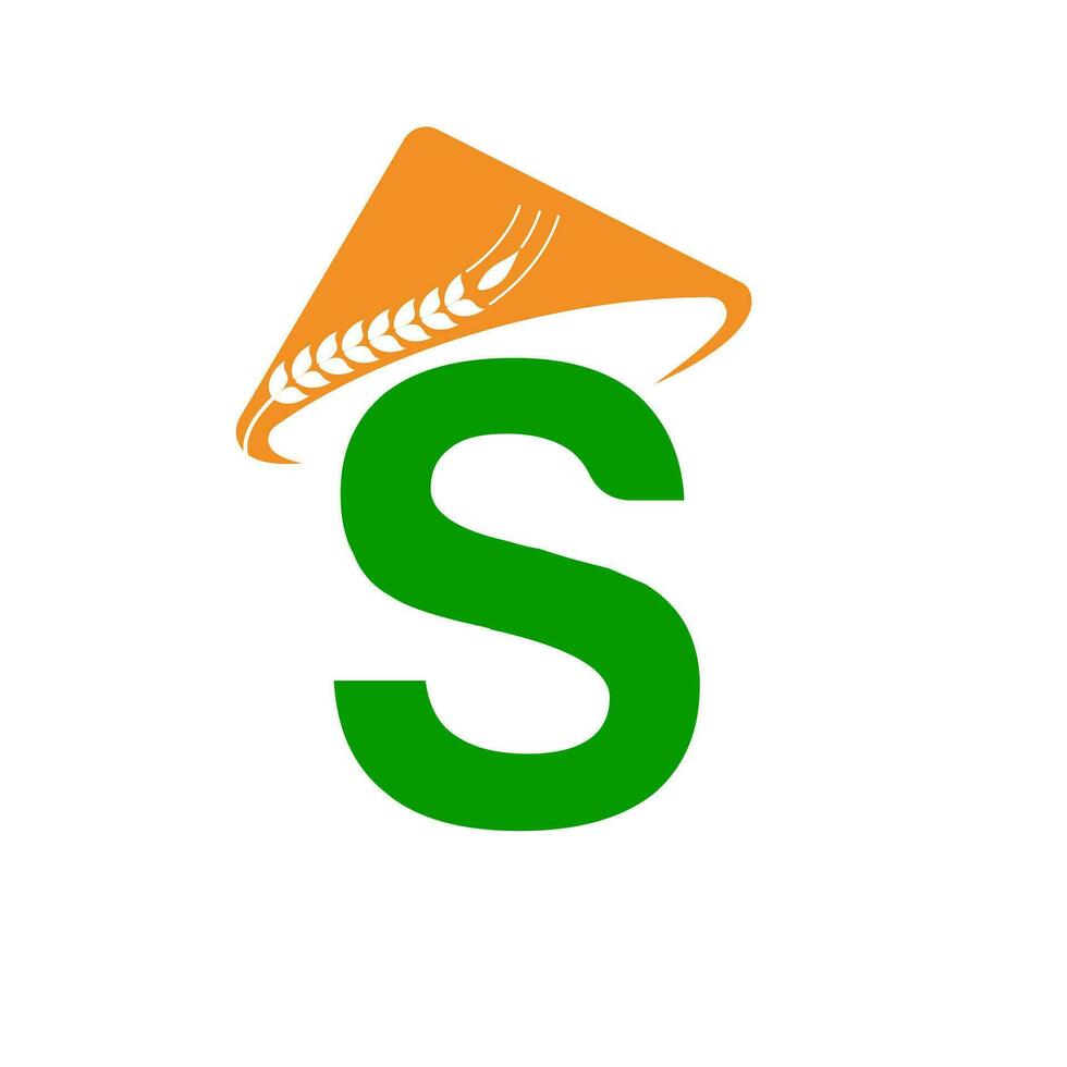 Brief s Landwirtschaft Logo auf Konzept mit Farmer Hut Symbol. Landwirtschaft Logo Vorlage vektor