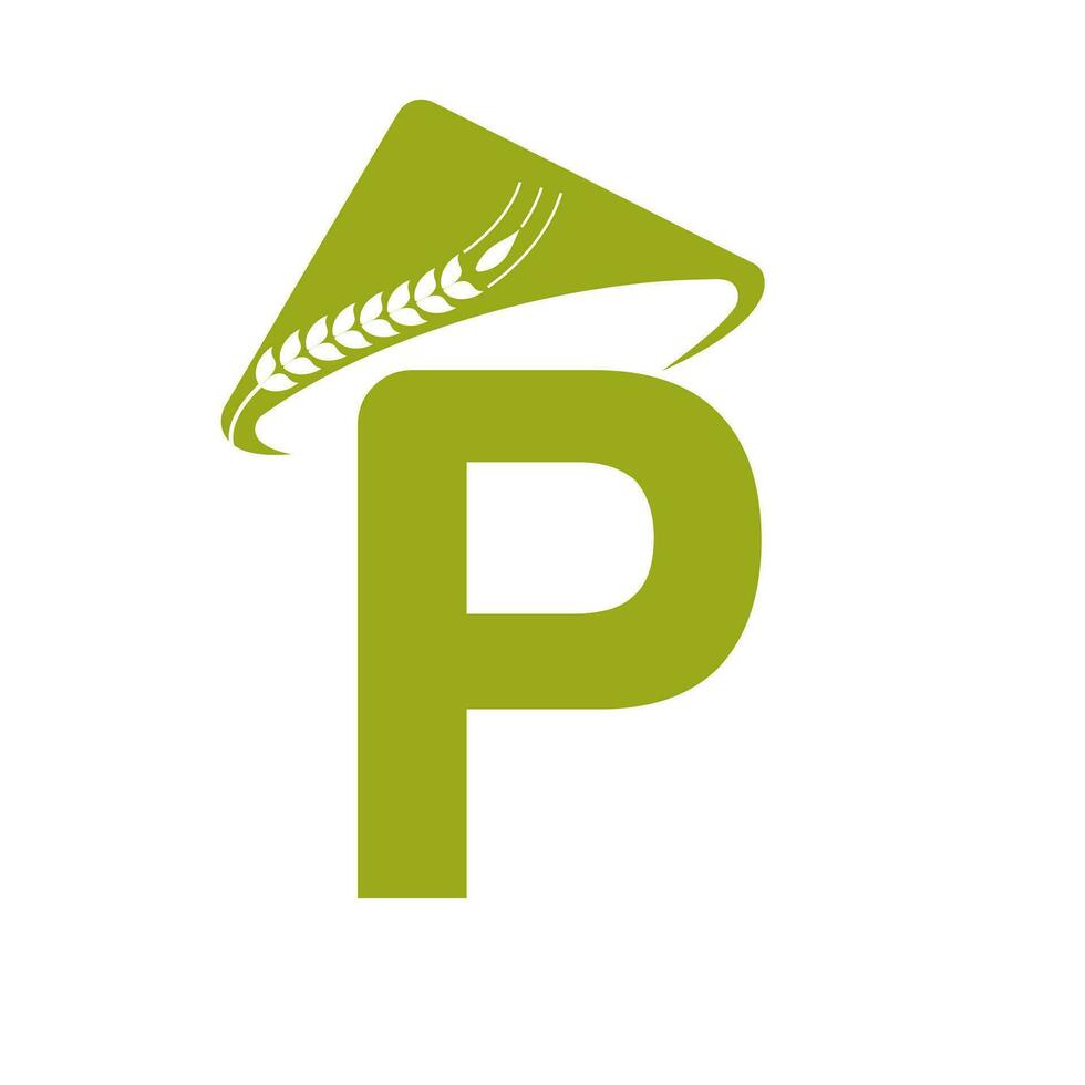 Brief p Landwirtschaft Logo auf Konzept mit Farmer Hut Symbol. Landwirtschaft Logo Vorlage vektor