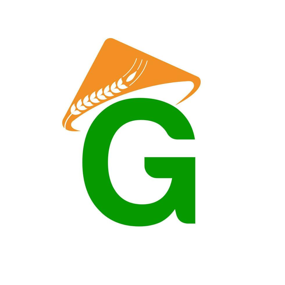 Brief G Landwirtschaft Logo auf Konzept mit Farmer Hut Symbol. Landwirtschaft Logo Vorlage vektor