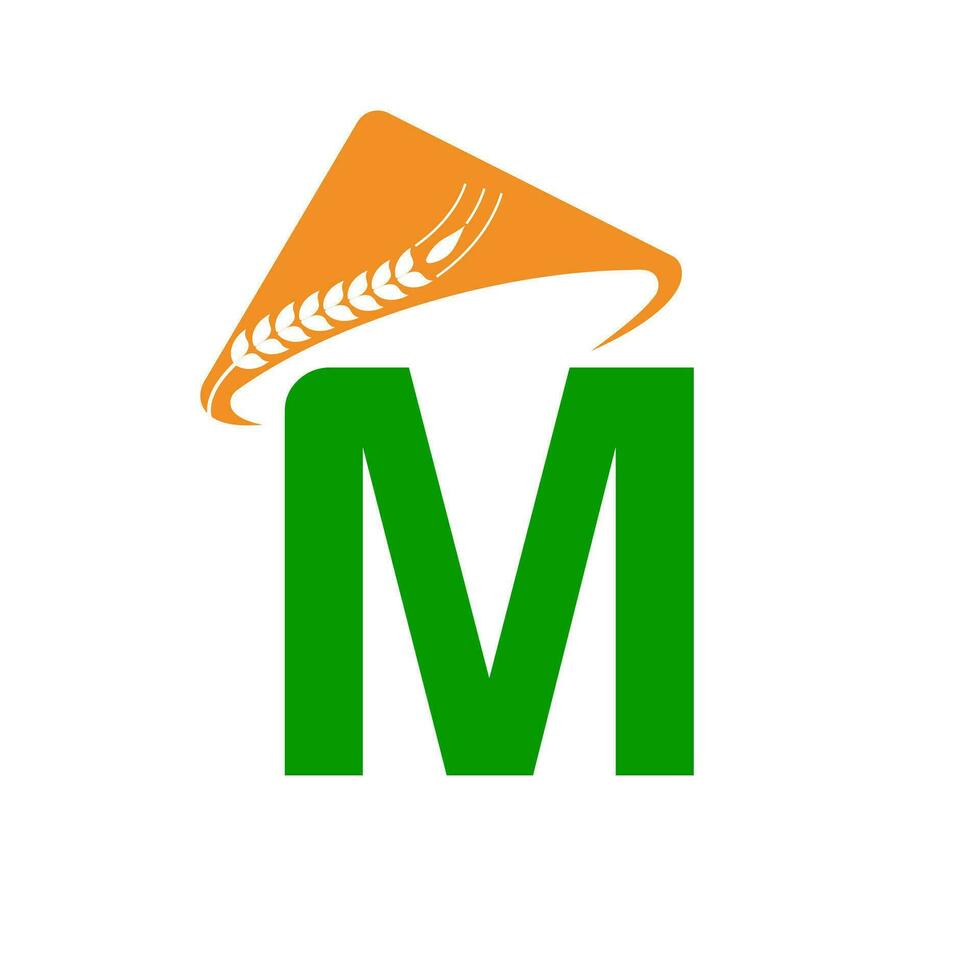 Brief m Landwirtschaft Logo auf Konzept mit Farmer Hut Symbol. Landwirtschaft Logo Vorlage vektor