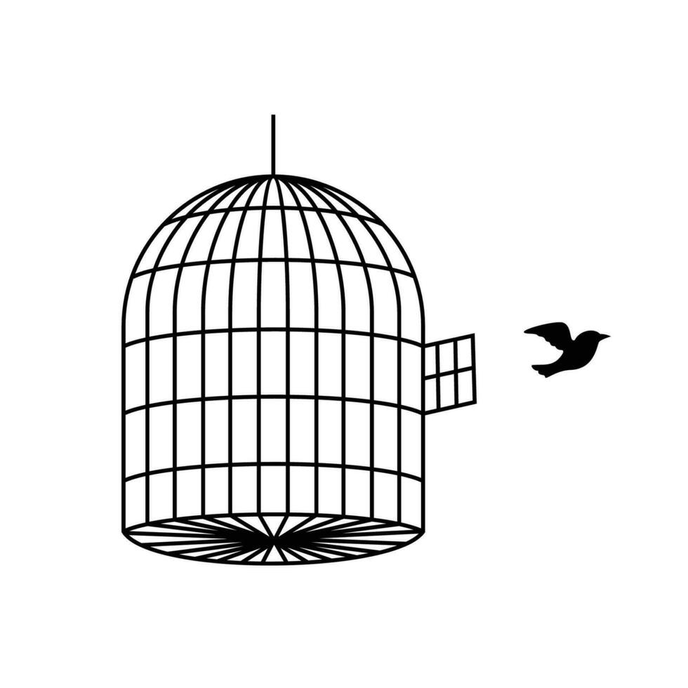 fågel flyga ut från bur design. frihet begrepp, tecken och symbol. vektor