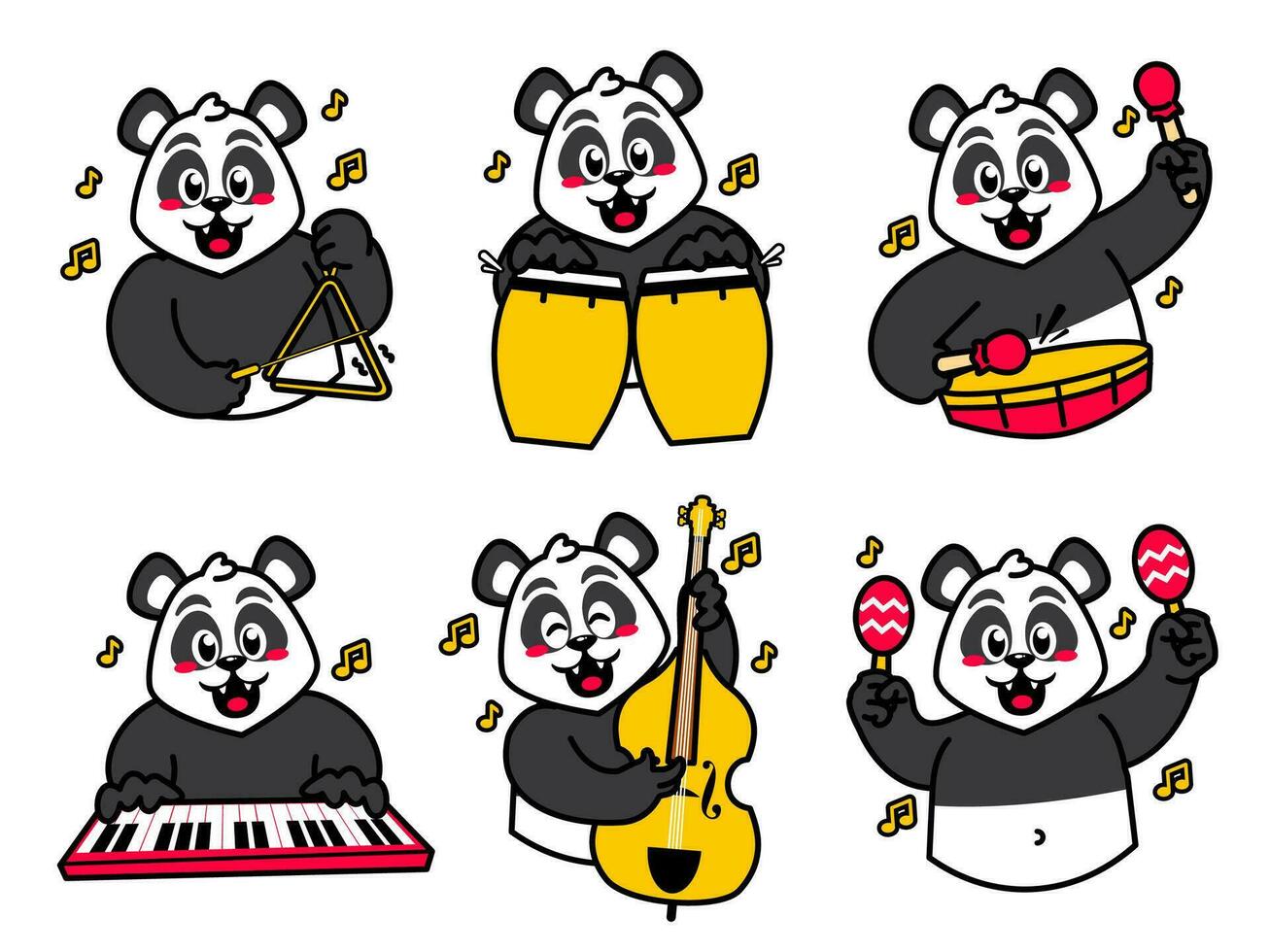 tecknad serie panda klistermärke spelar musik vektor