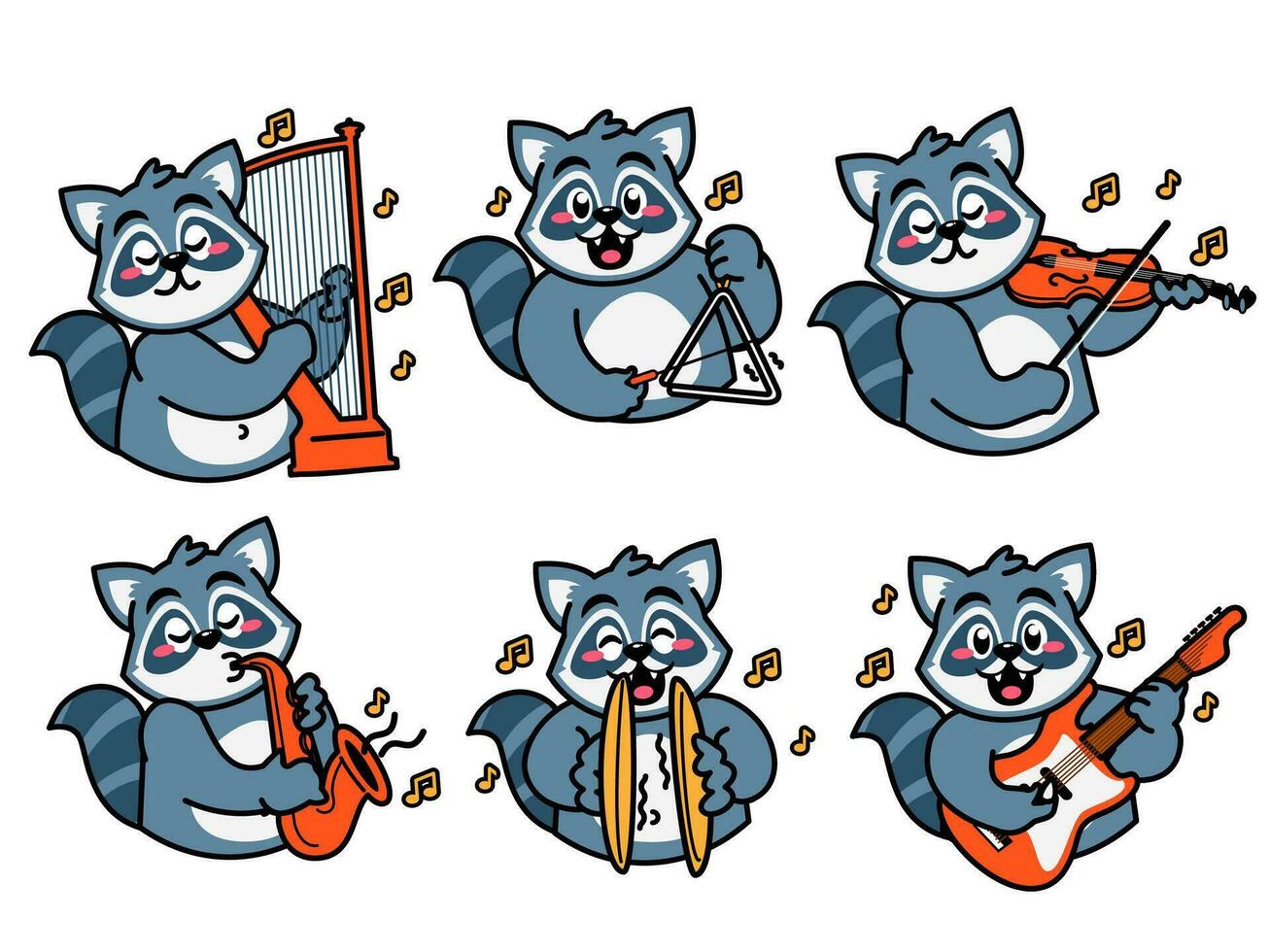 tvättbjörn tecknad serie klistermärke spelar musik vektor