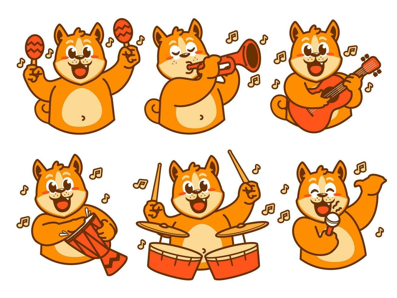 shiba inu hund tecknad serie klistermärke spelar musik vektor