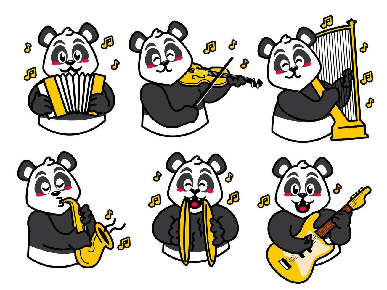 Karikatur Panda Aufkleber spielen Musik- vektor