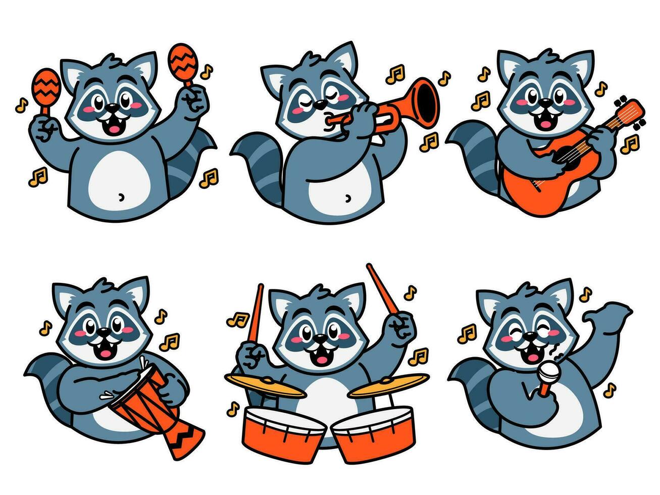 tvättbjörn tecknad serie klistermärke spelar musik vektor