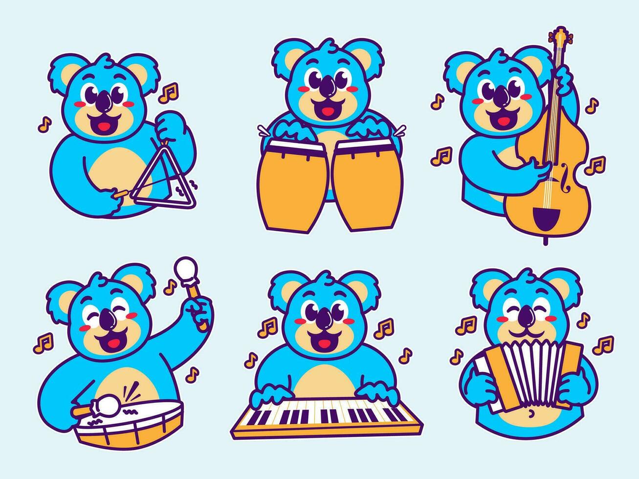koala tecknad serie klistermärke spelar musik vektor