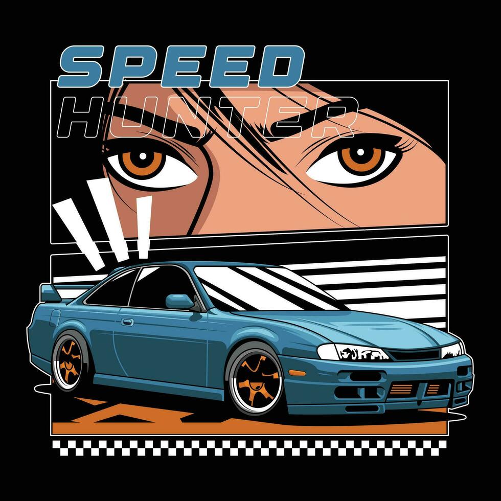 Speedhunter Auto Vektor Illustration mit weiblich Charakter, zum Drucken und andere Verwendet.