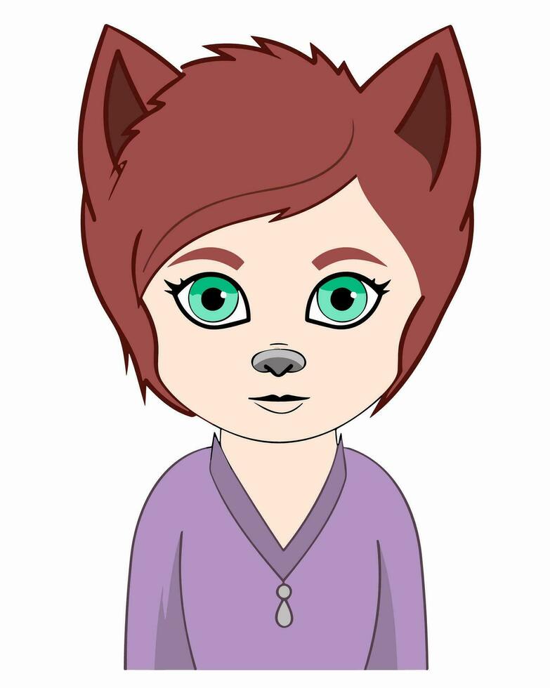 en tecknad serie kvinna med grön ögon och en kattens öron vektor