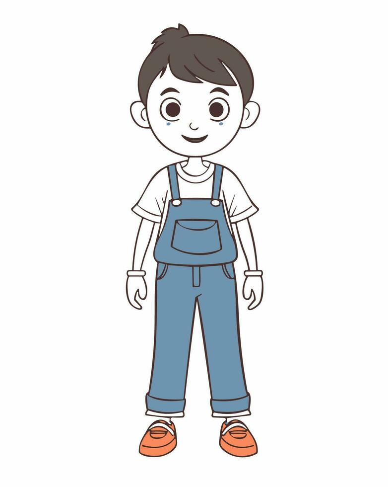 ein Karikatur Junge tragen Overall und ein t - - Hemd vektor