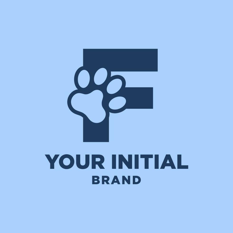 Brief f Pfote drucken Hund Fuß Silhouette im Negativ Raum Initiale Vektor Logo Design