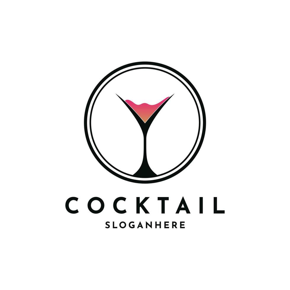 Jahrgang retro Cocktail Bar Logo Design mit Kreis vektor