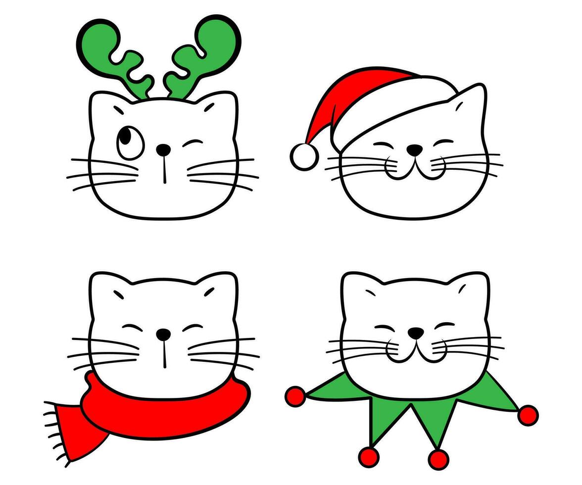 glad jul katter samling karaktär tecknad serie vektor illustration hand dragen isolerat