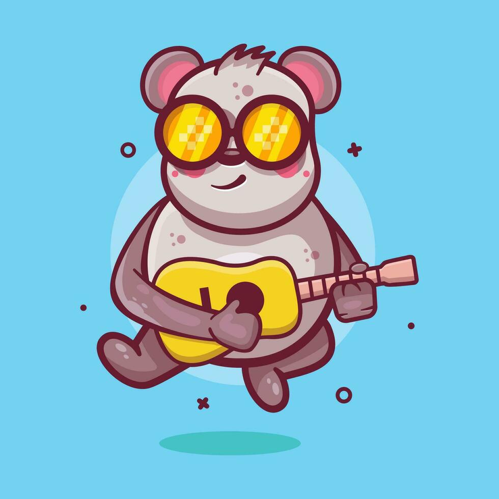 cool Panda Tier Charakter Maskottchen spielen Gitarre isoliert Karikatur im eben Stil Design vektor