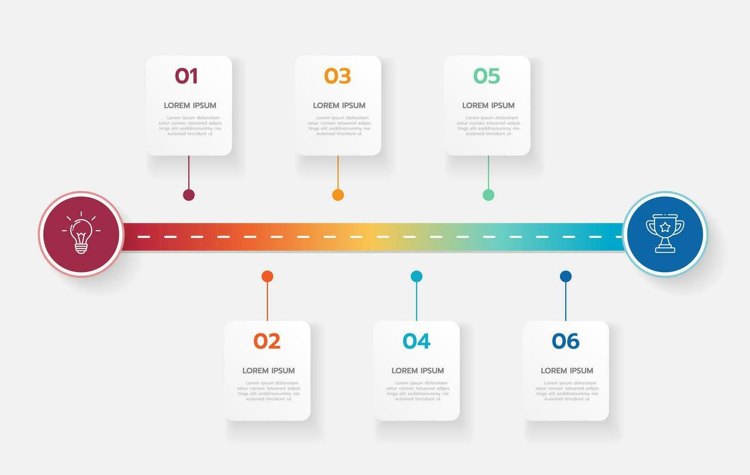 Infografik Vorlage zum Geschäft. 6 Schritte modern Zeitleiste Diagramm mit Roadmap und Kreis Thema Diagramme, Präsentation Vektor Infografik.