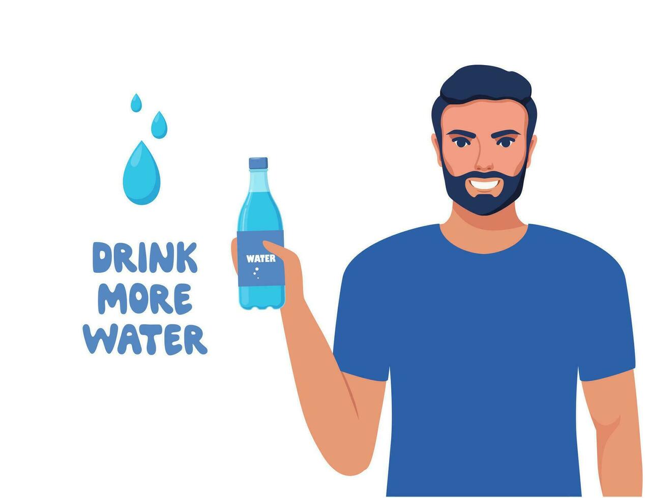 attraktiv ung man innehav plast flaska av dricka vatten. kondition och hälsa. dryck Mer vatten begrepp. vektor illustration.