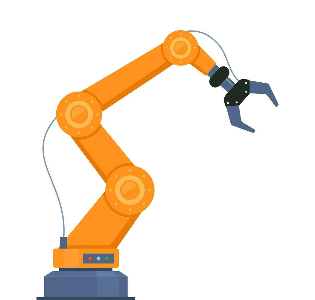 robot ärm. tillverkning automatisering teknologi. industriell verktyg mekanisk robot ärm maskin hydraulisk Utrustning bil. vektor illustration.