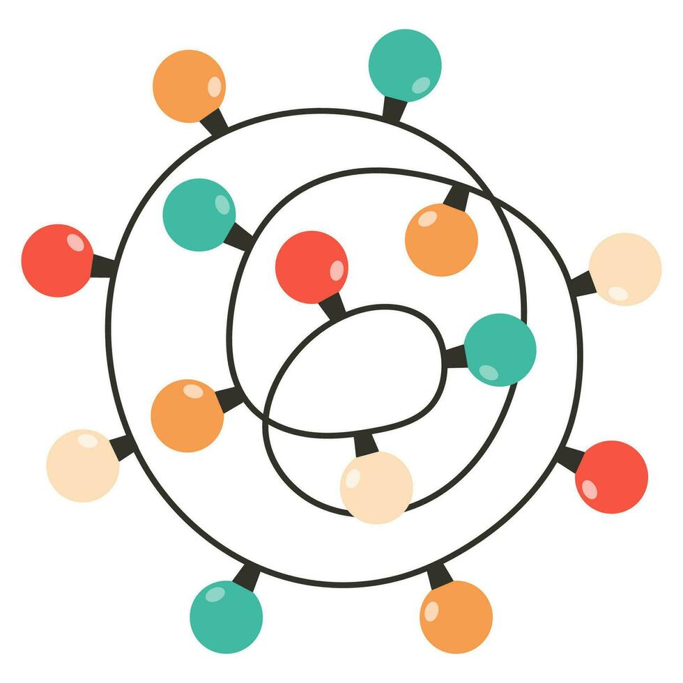jul Semester krans lampor i platt stil. krans med lampor med modern ritad för hand stil. Lycklig ny år. festlig ljus design. bra för xmas Semester, födelsedag fest. vektor illustration