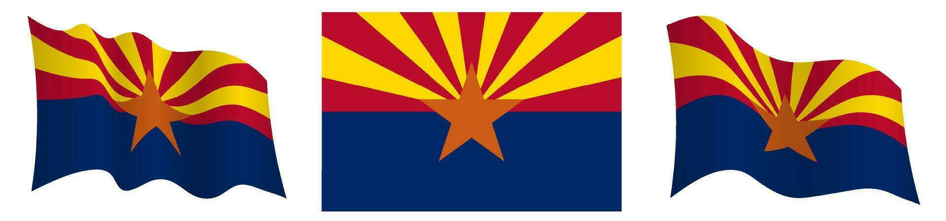 Flagge von amerikanisch Zustand von Arizona im statisch Position und im Bewegung, flattern im Wind im genau Farben und Größen, auf Weiß Hintergrund vektor
