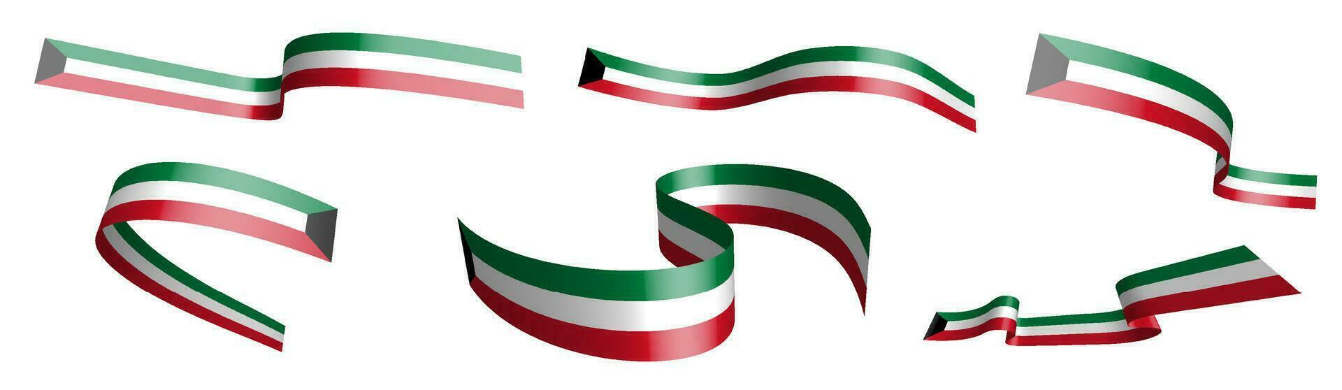 einstellen von Urlaub Bänder. Kuwait Flagge winken im Wind. Trennung in niedriger und Oberer, höher Lagen. Design Element. Vektor auf Weiß Hintergrund