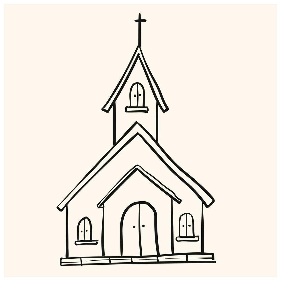 Kirche Gekritzel Vektor Symbol. Zeichnung skizzieren Illustration Hand gezeichnet Karikatur Linie.