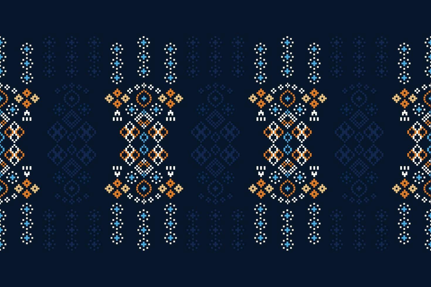 ethnisch geometrisch Stoff Muster Kreuz Stich.ikat Stickerei ethnisch orientalisch Pixel Muster Blau Hintergrund. abstrakt, vektor, illustration. Textur, Kleidung, Rahmen, Dekoration, Motive, Seide Hintergrund. vektor