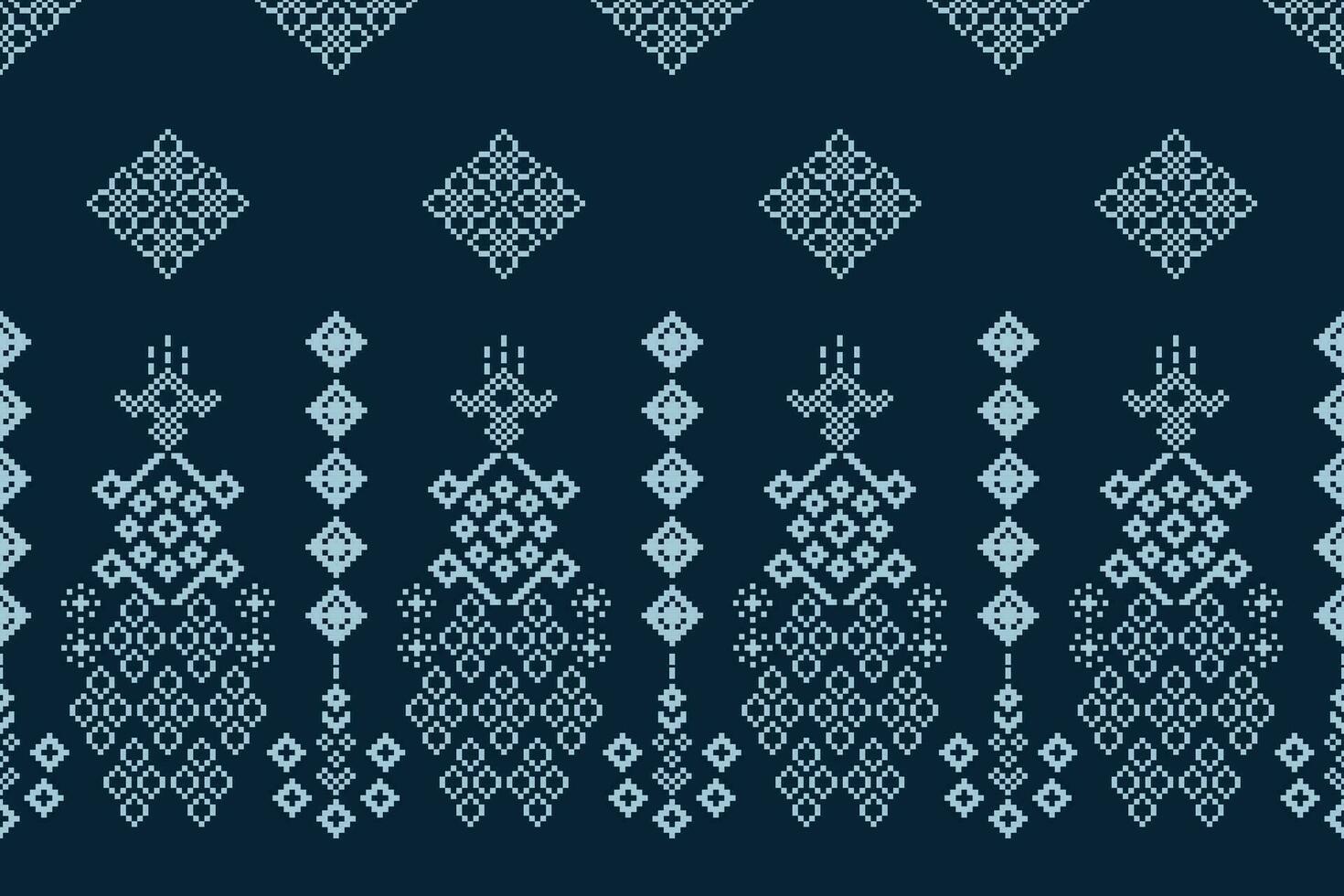 etnisk geometrisk tyg mönster korsa stitch.ikat broderi etnisk orientalisk pixel mönster blå bakgrund. abstrakt, vektor, illustration. textur, kläder, ram, dekoration, motiv, siden tapet. vektor