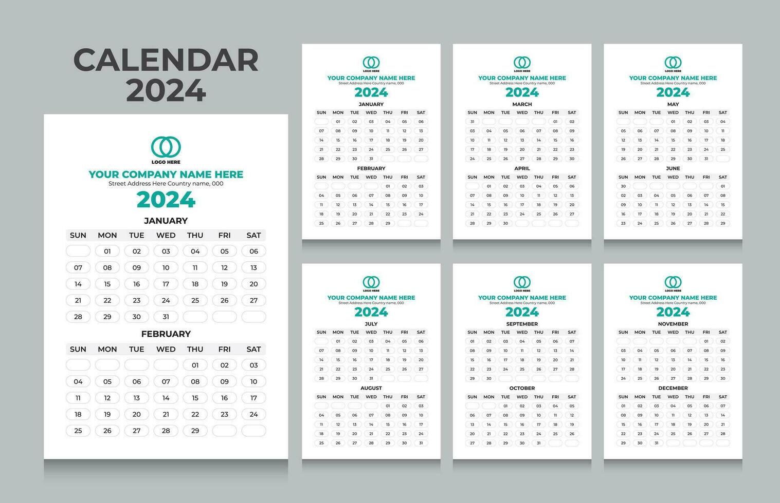 vektor vägg kalender 2024