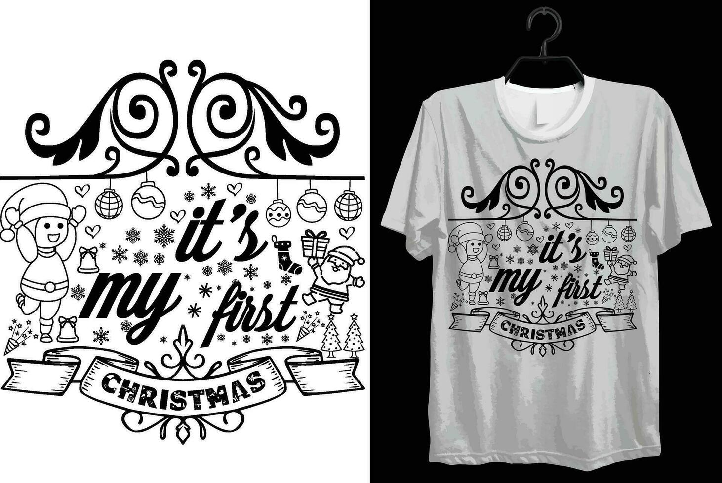 es ist meine zuerst Weihnachten. komisch Geschenk Artikel fröhlich Weihnachten T-Shirt Design zum Weihnachten Liebhaber. vektor