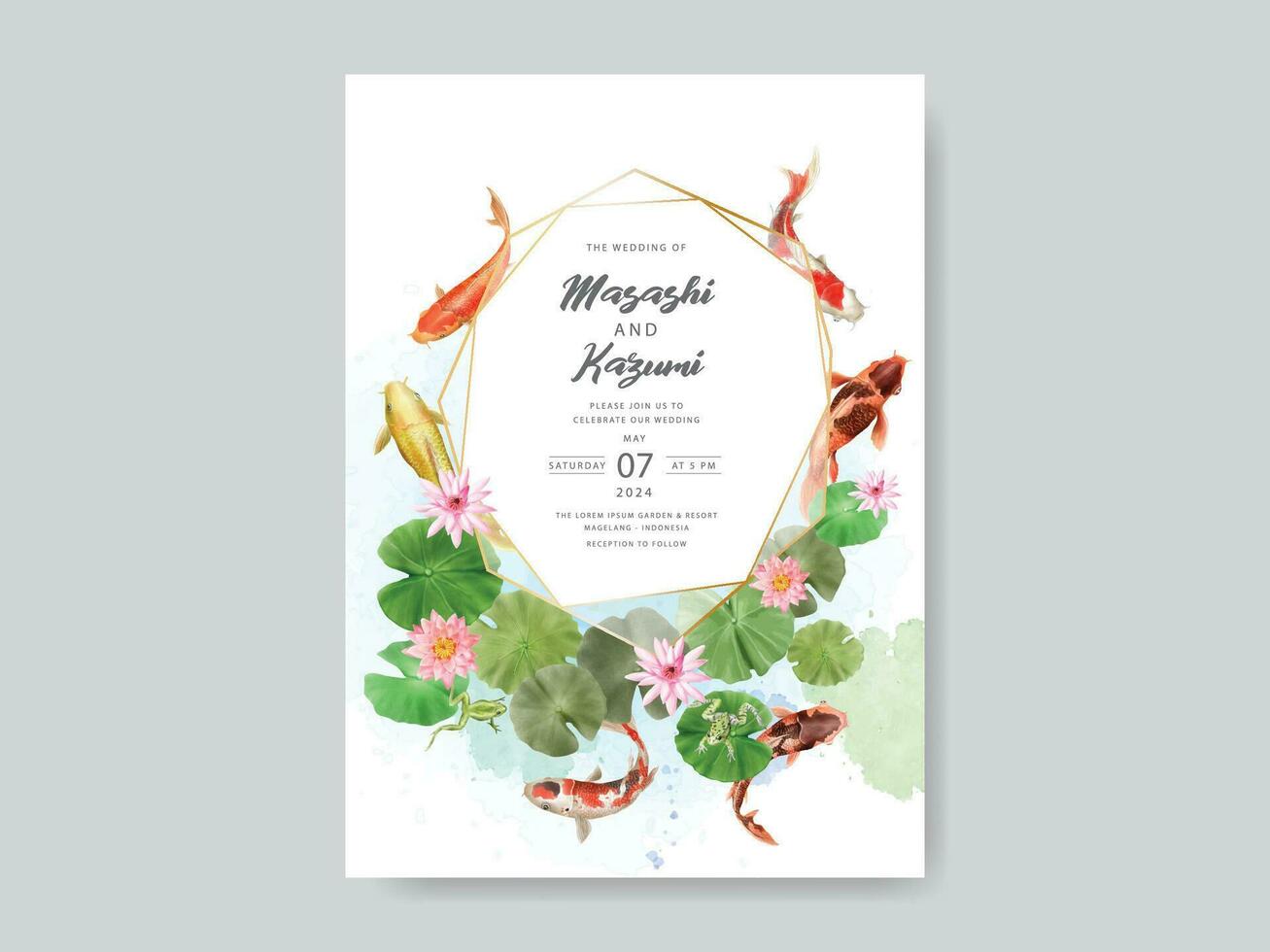 schön Koi Fisch Aquarell Hochzeit Einladung Karte vektor