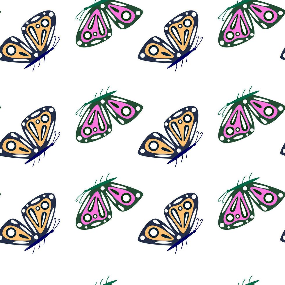 einfach stilisiert Motte nahtlos Muster. Schmetterlinge Hintergrund. fliegend Insekt drucken. vektor