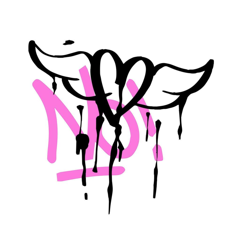 modern graffiti med de inskrift Nej och hjärta och blomma. markör, spray. vektor illustration för utskrift på tyg, logotyp.