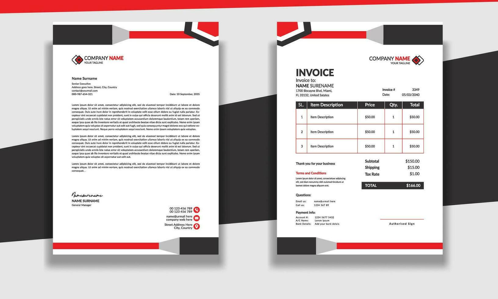 professionell företags- modern rena företag brevpapper brev och faktura design mall vektor