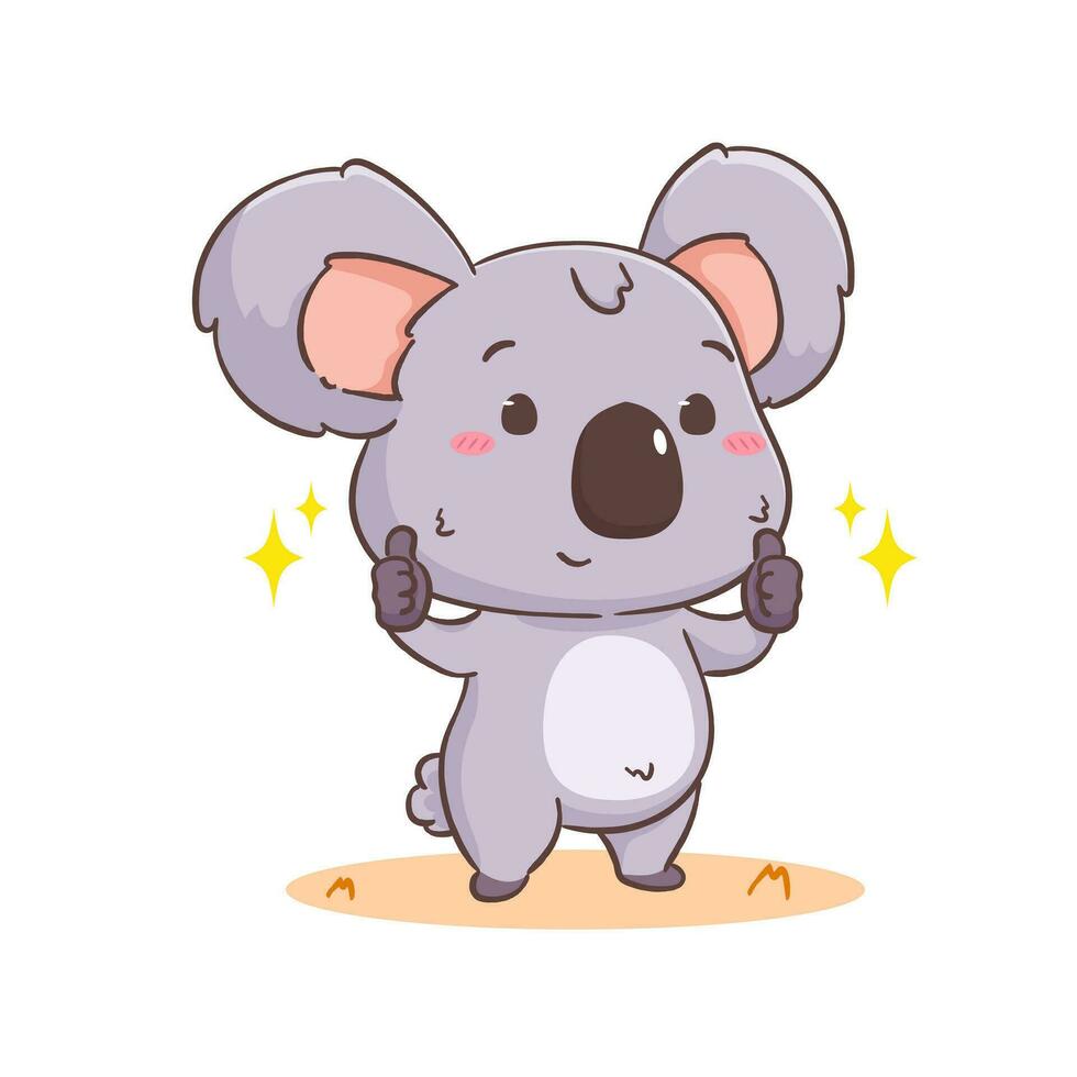 süß Koala Bär Karikatur Charakter zeigen Daumen hoch. bezaubernd kawaii Tier Vektor Illustration. isoliert Weiß Hintergrund.