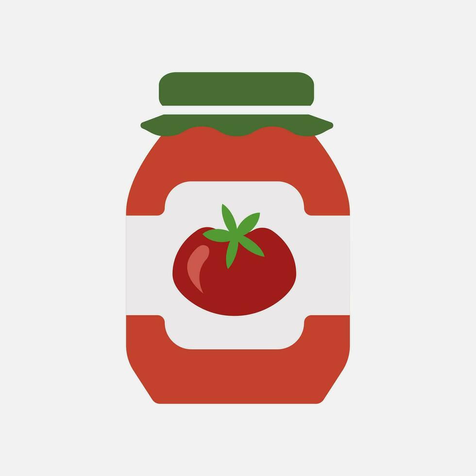 Ketchup im ein Glas Krug. Italienisch Tomate sausen zum Pizza. Zuhause gemacht Produkt. gesund Essen bewahren. Vektor Illustration