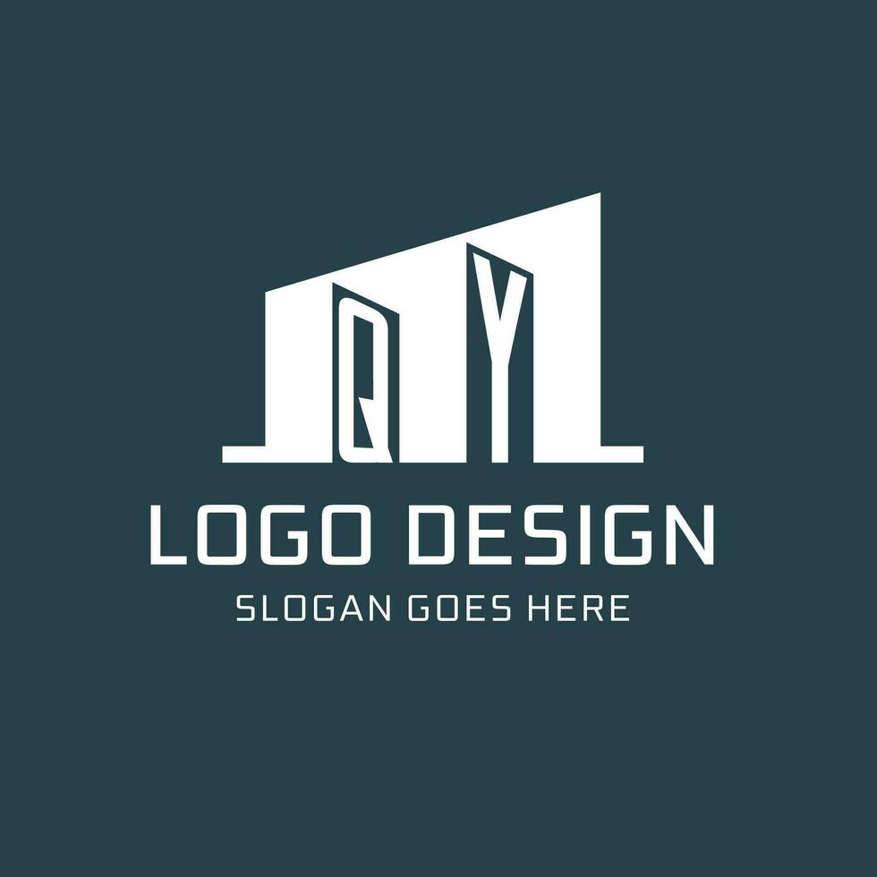 första qy logotyp för verklig egendom med enkel byggnad ikon design idéer vektor