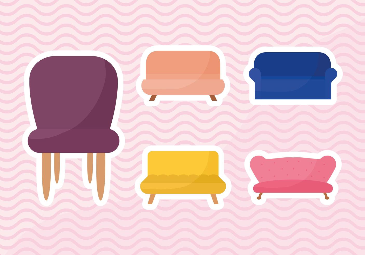 uppsättning soffa ikoner i en rosa bakgrund vektor