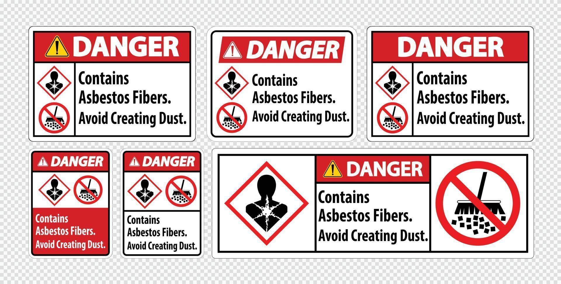 Gefahrzettel enthält Asbestfasern, Staubbildung vermeiden vektor