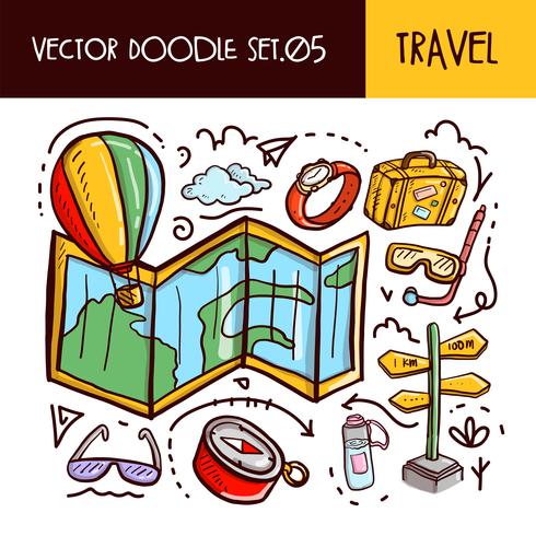 Travel Doodles Icon. Vektor illustration uppsättning