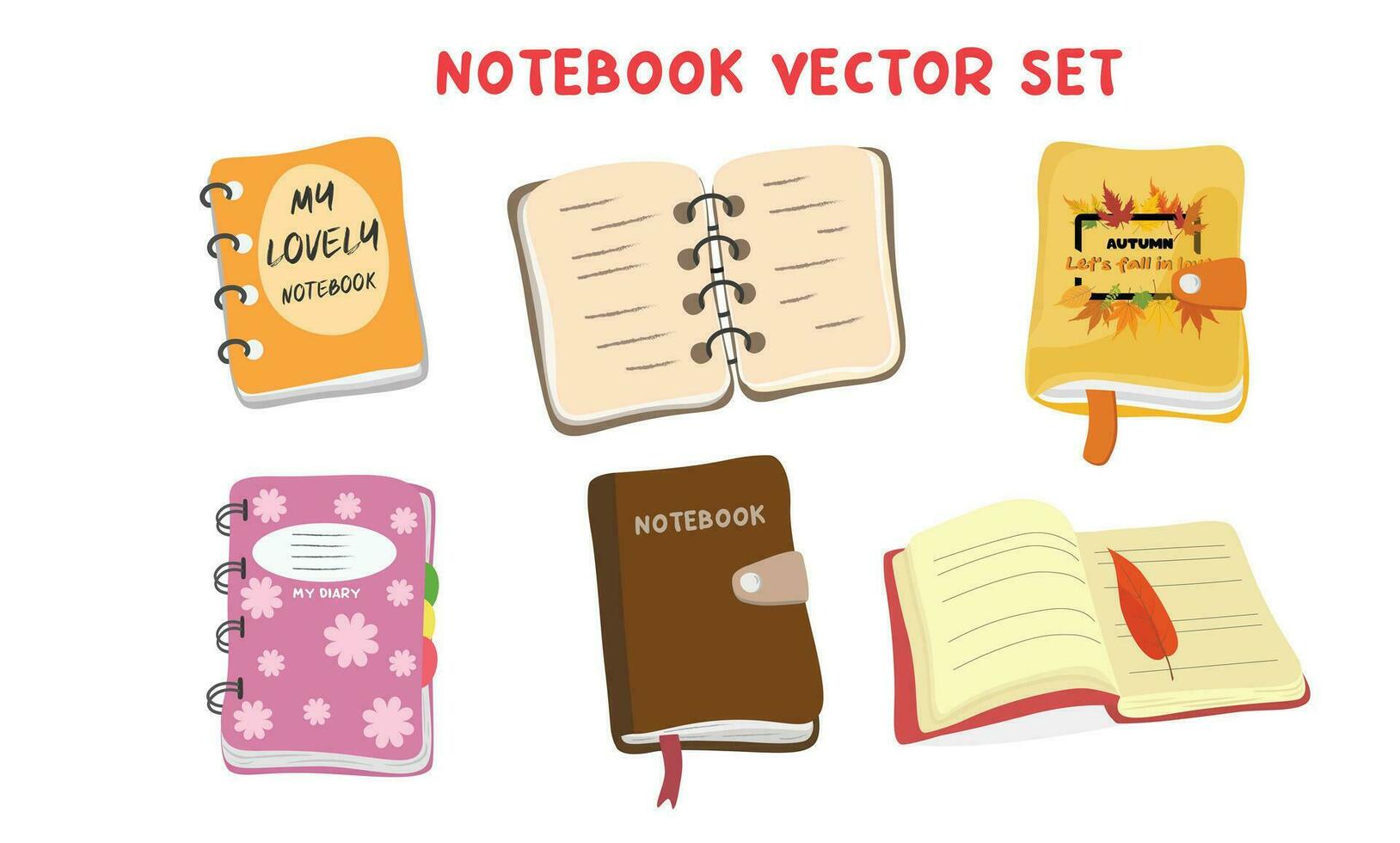 söt anteckningsbok vektor uppsättning. hand dragen dagbok eller anteckningsbok vektor illlustration i enkel klotter stil.