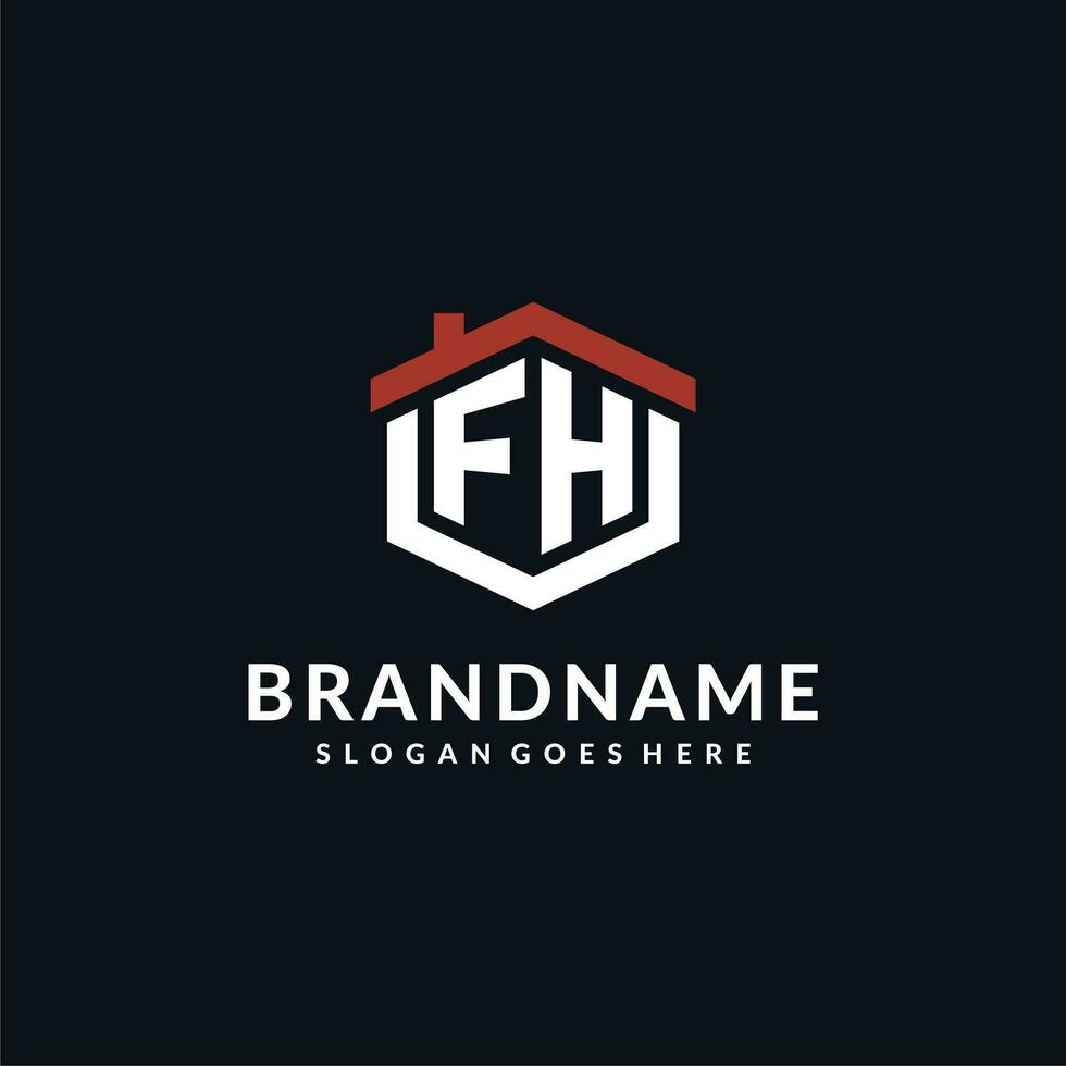 Initiale Brief fh Logo mit Zuhause Dach Hexagon gestalten Design Ideen vektor