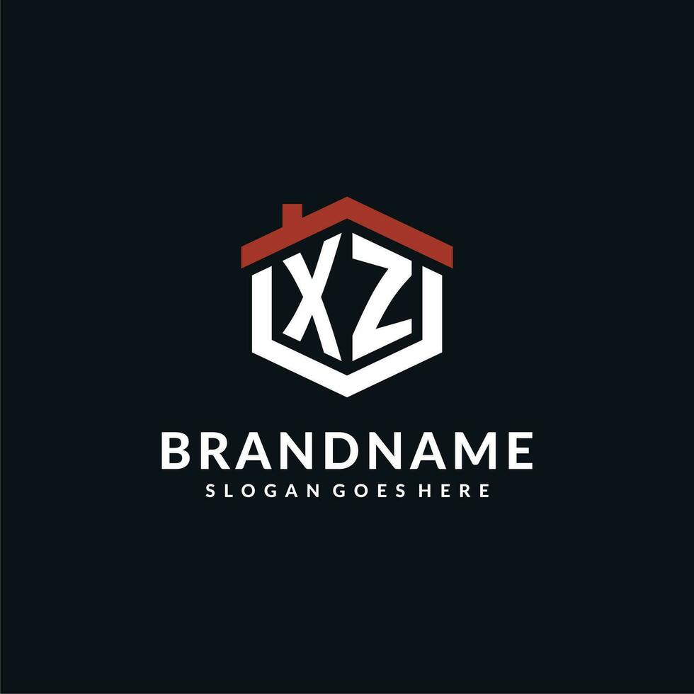 Initiale Brief xz Logo mit Zuhause Dach Hexagon gestalten Design Ideen vektor